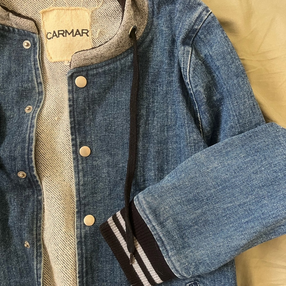 Carmar Blue Denim Jacket with Striped Cuffs